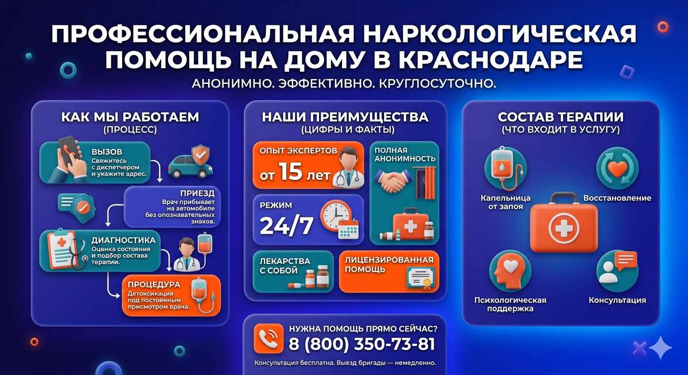 Инфографика о принципах лечения алкоголизма на дому в Минске: этапы вызова нарколога, преимущества анонимной детоксикации и состав медицинской помощи.